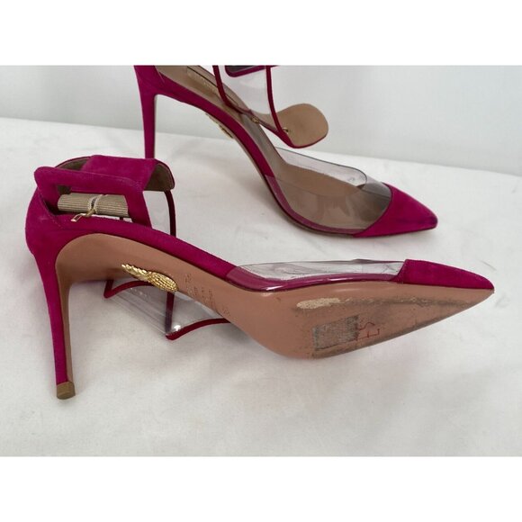 AQUAZZURA Pink Suede Nude Clear PVC Heels Ankle Wrap Shoes Pumps Heels Sz 38.5 - Picture 7 of 16